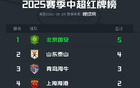 中超上半程紅牌：國安領(lǐng)跑，山東次之，海牛第三